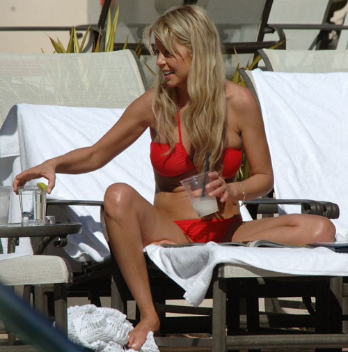 Tara Reid in red bikini and nipple slip paparazzi pictures #75439776