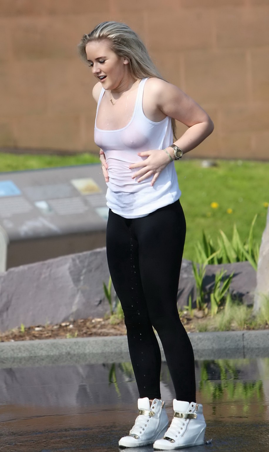 Rachel Rhodes shows off her boobs braless in wet see through top out in Liverpoo #75161281