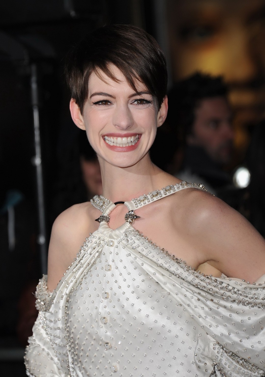 Anne Hathaway looks hot wearing white backless maxi dress at Les Miserables prem #75246785