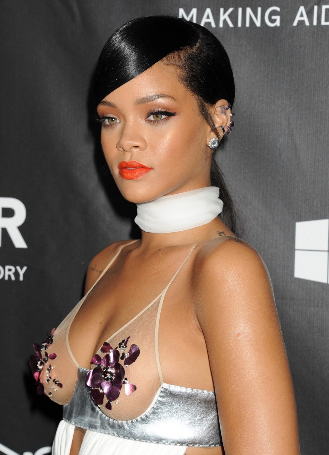 Rihanna Shows Off Her Boobs Wearing A Seethrough Dress At Amfar La Inspiration G Porn Pictures