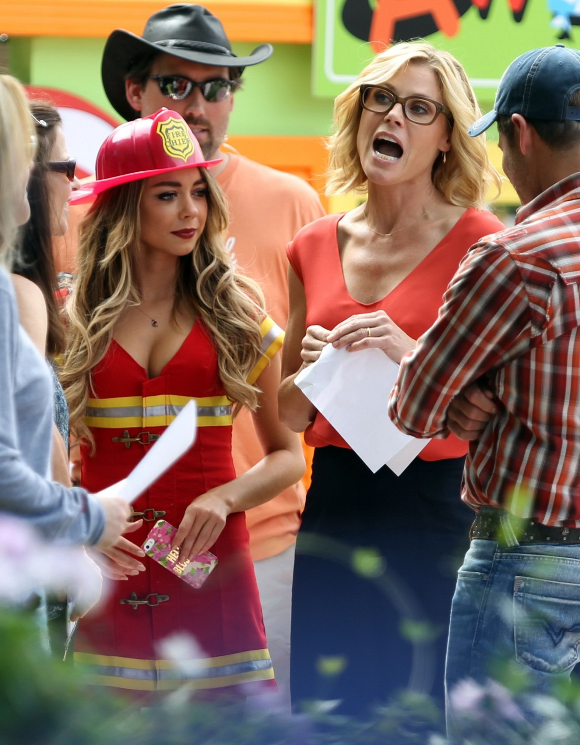 Sarah Hyland cleavy and leggy wearing hot fireman uniform while filming Modern F #75185907