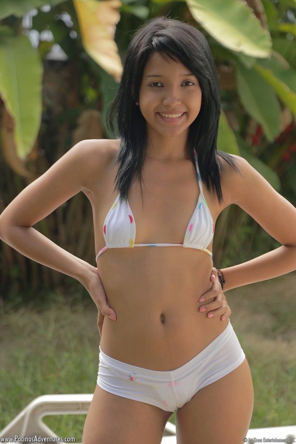 Latina teen wears a itty bitty bikini and takes it all off #73145860