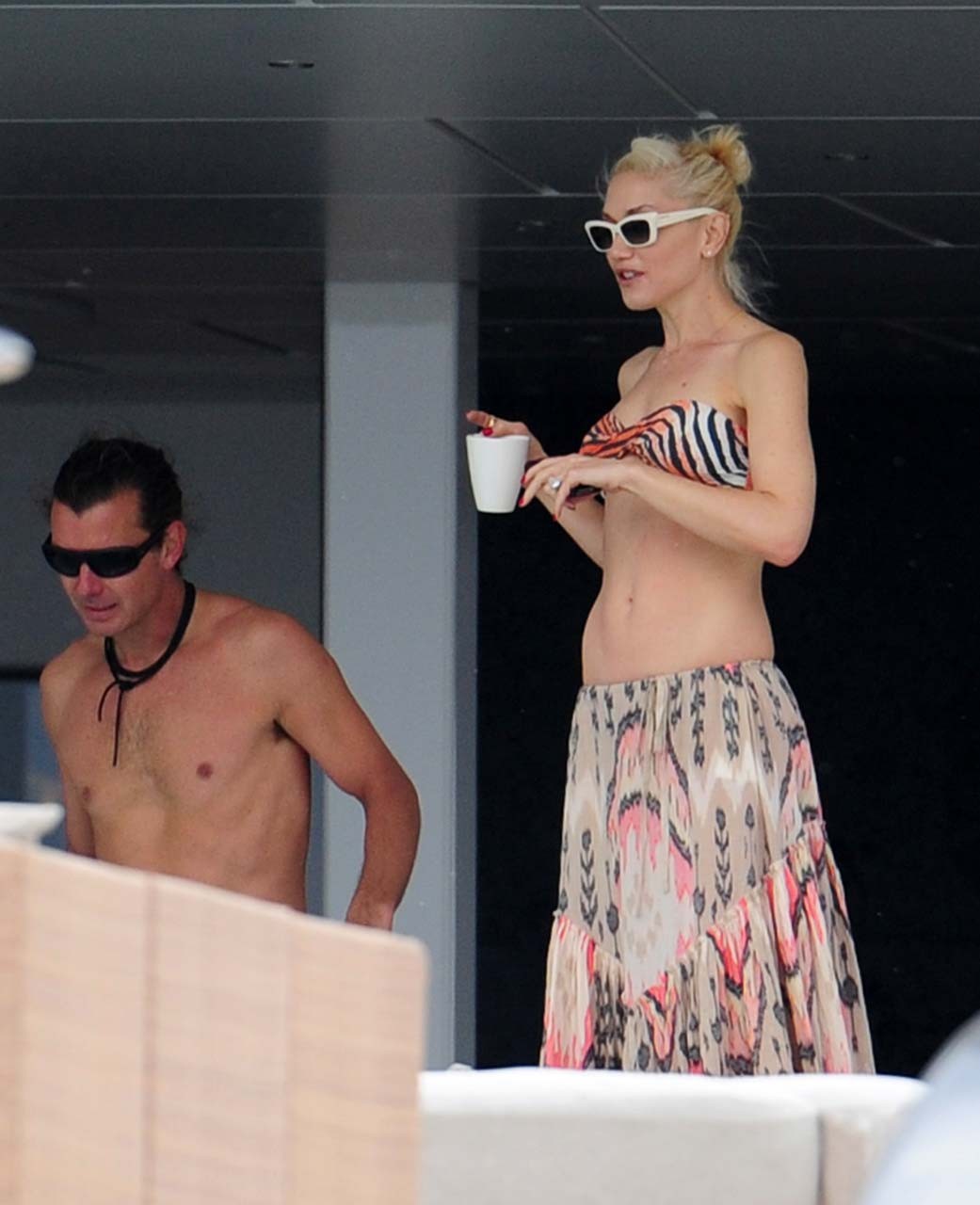 Gwen Stefani exposing sexy body and nice tits in bikini top on yacht #75304450