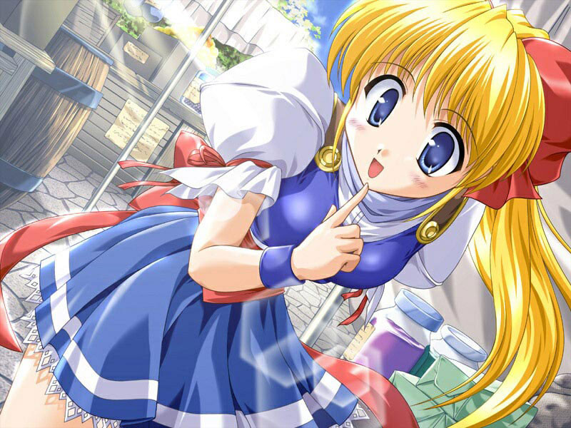 Blonde kleine Hentai-Prinzessin mit einem blauen Kleid und kleinen Titten
 #69687251