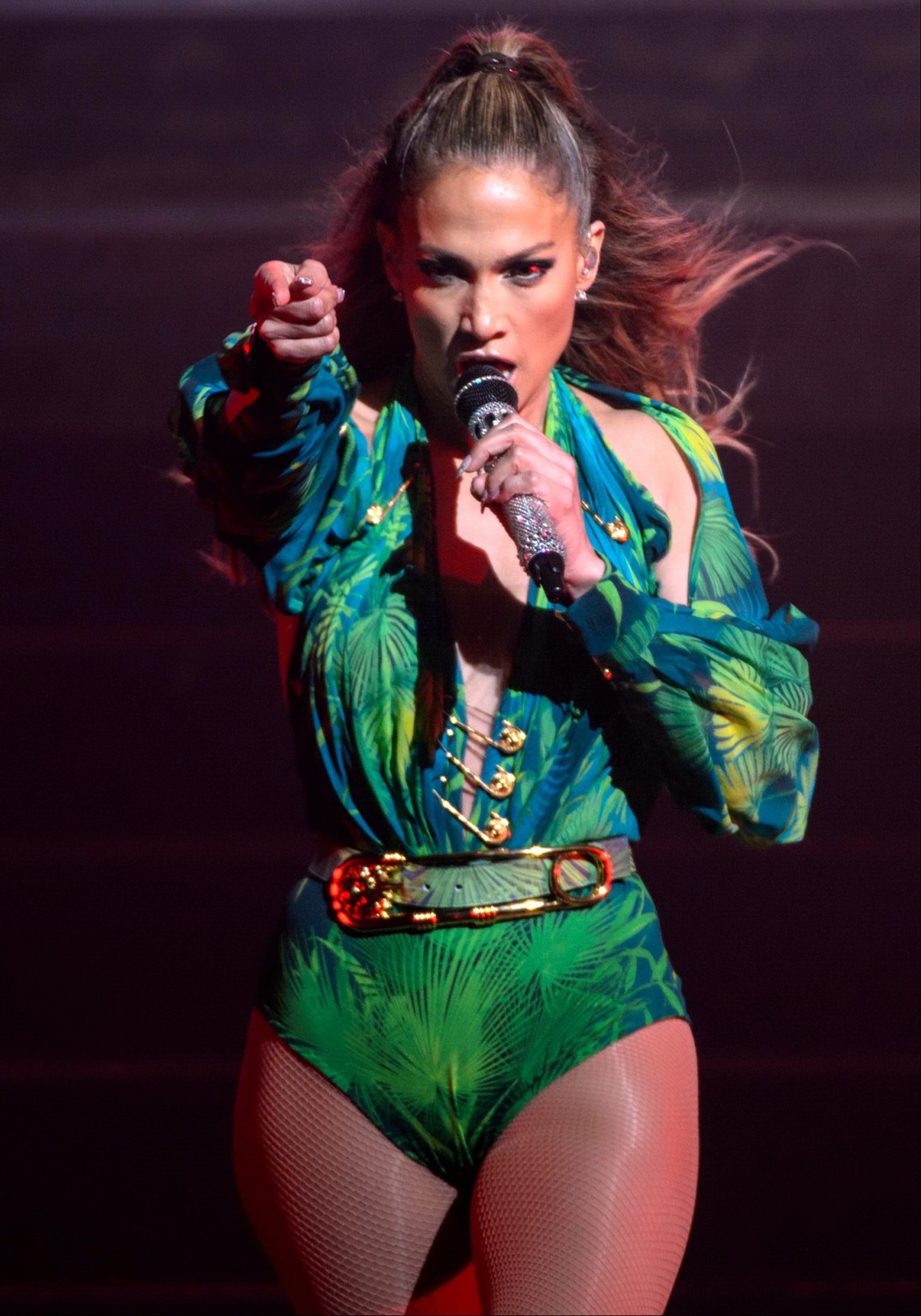 Jennifer Lopez in leotard and fishnets performing at Foxwood Casino in Connectic #75192777