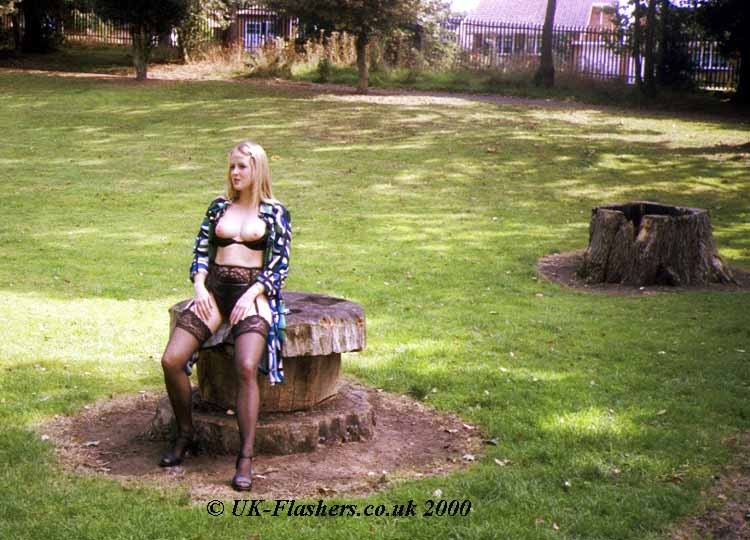 Mignonne blonde amateur s'exhibant en lingerie en plein air
 #67281006
