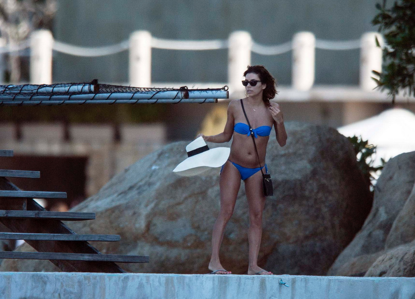 Eva Longoria wearing a sexy blue bikini on a yacht in Mexico #75206525