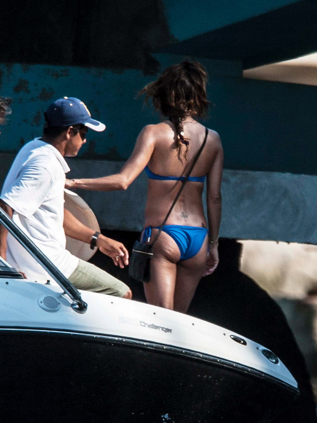 Eva Longoria wearing a sexy blue bikini on a yacht in Mexico #75206575