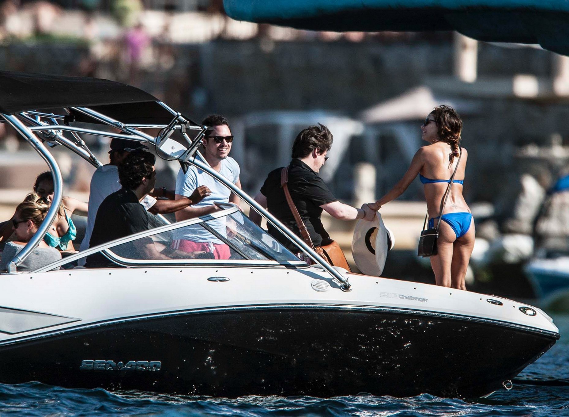 Eva Longoria wearing a sexy blue bikini on a yacht in Mexico #75206618