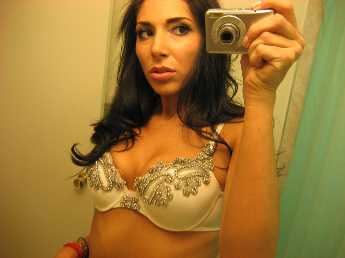 Brunette girlfriend posing in her bathroom mirror #67242883