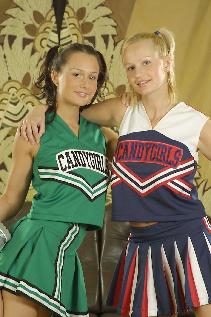 Gorgeous lesbo cheerleaders spreading their shaved twat #75474013