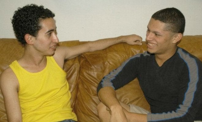 Two latino college twinks enjoy screwing on a leather sofa #76967333