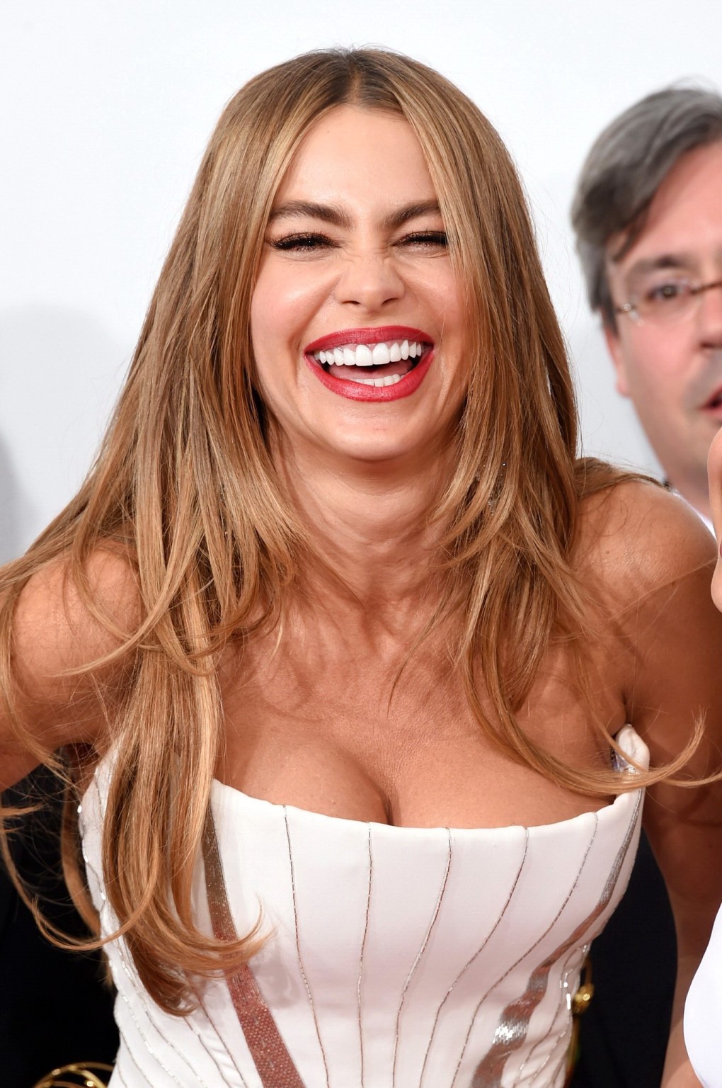 Sofia Vergara busty wearing a strapless white dress at the 66th Annual Primetime #75187382