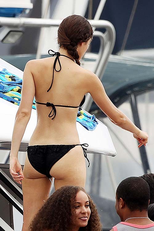 Emmy Rossum exposing sexy body and hot ass in black bikini on yacht #75287584