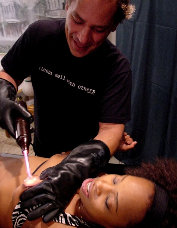 Master and slave playing with electric devices on her body #72221805