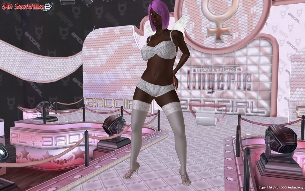 Curvy animated ebony babe posing nude on a catwalk #69353665