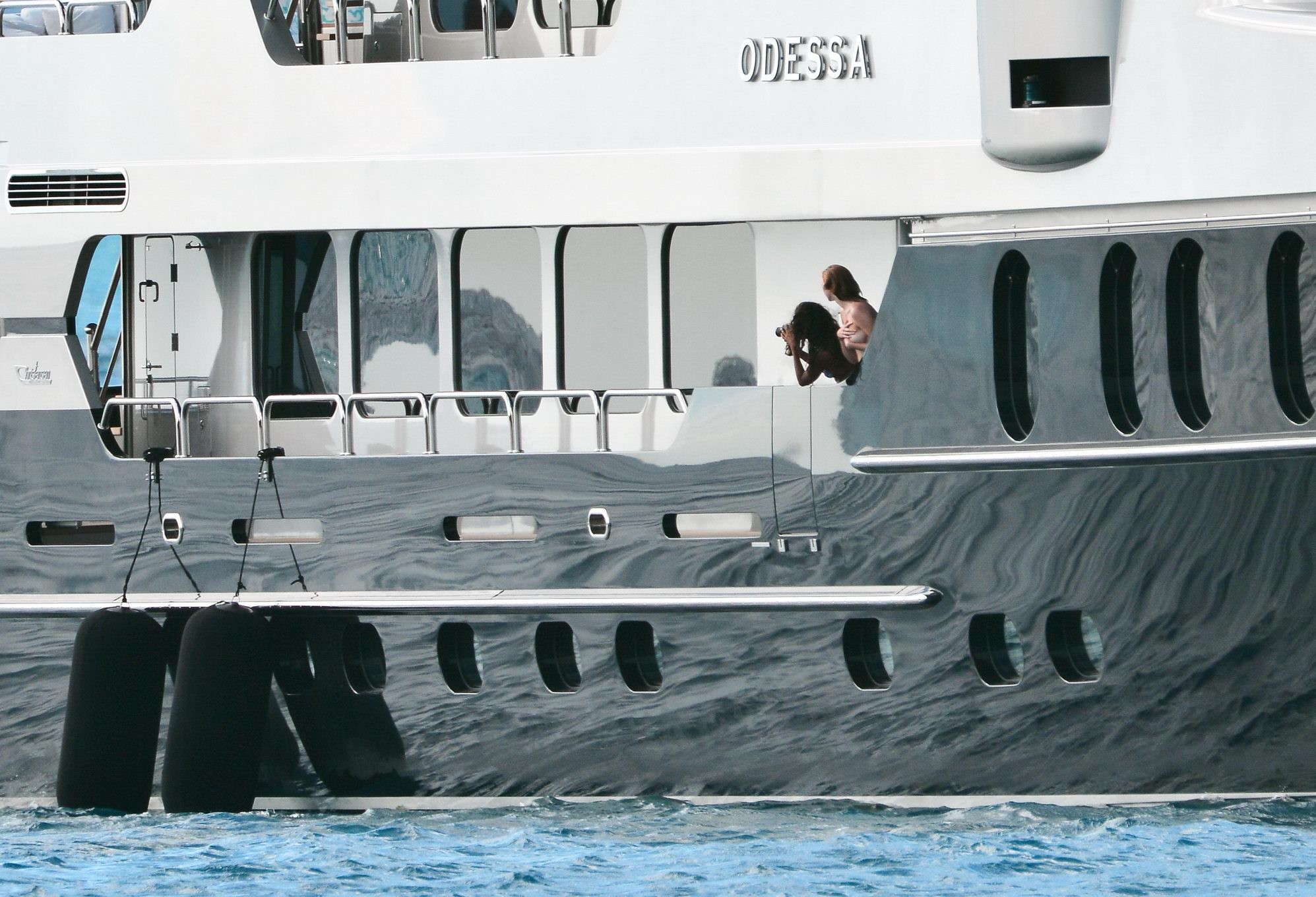 Busty Lily Cole diving topless from a yacht in St. Barts #75244525