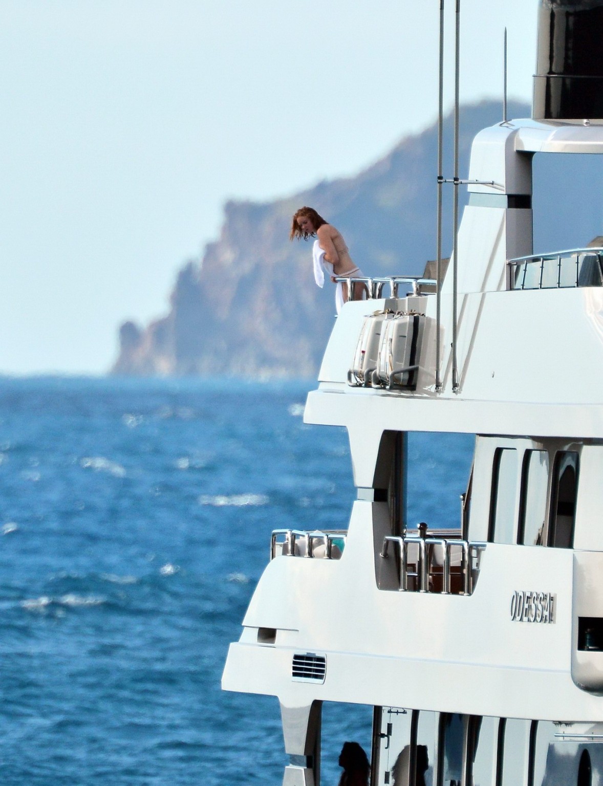 Busty Lily Cole diving topless from a yacht in St. Barts #75244543