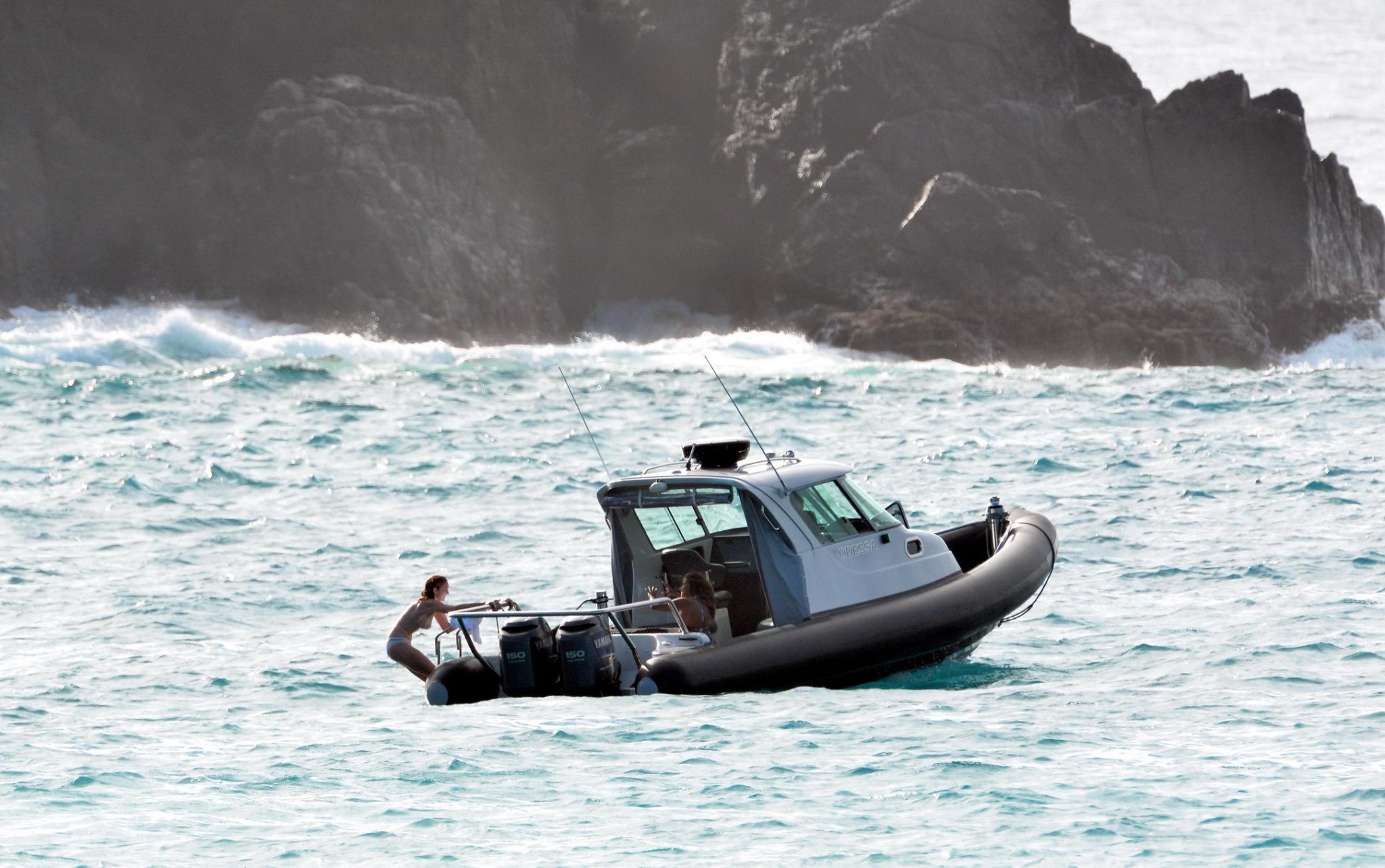 Busty Lily Cole diving topless from a yacht in St. Barts #75244550
