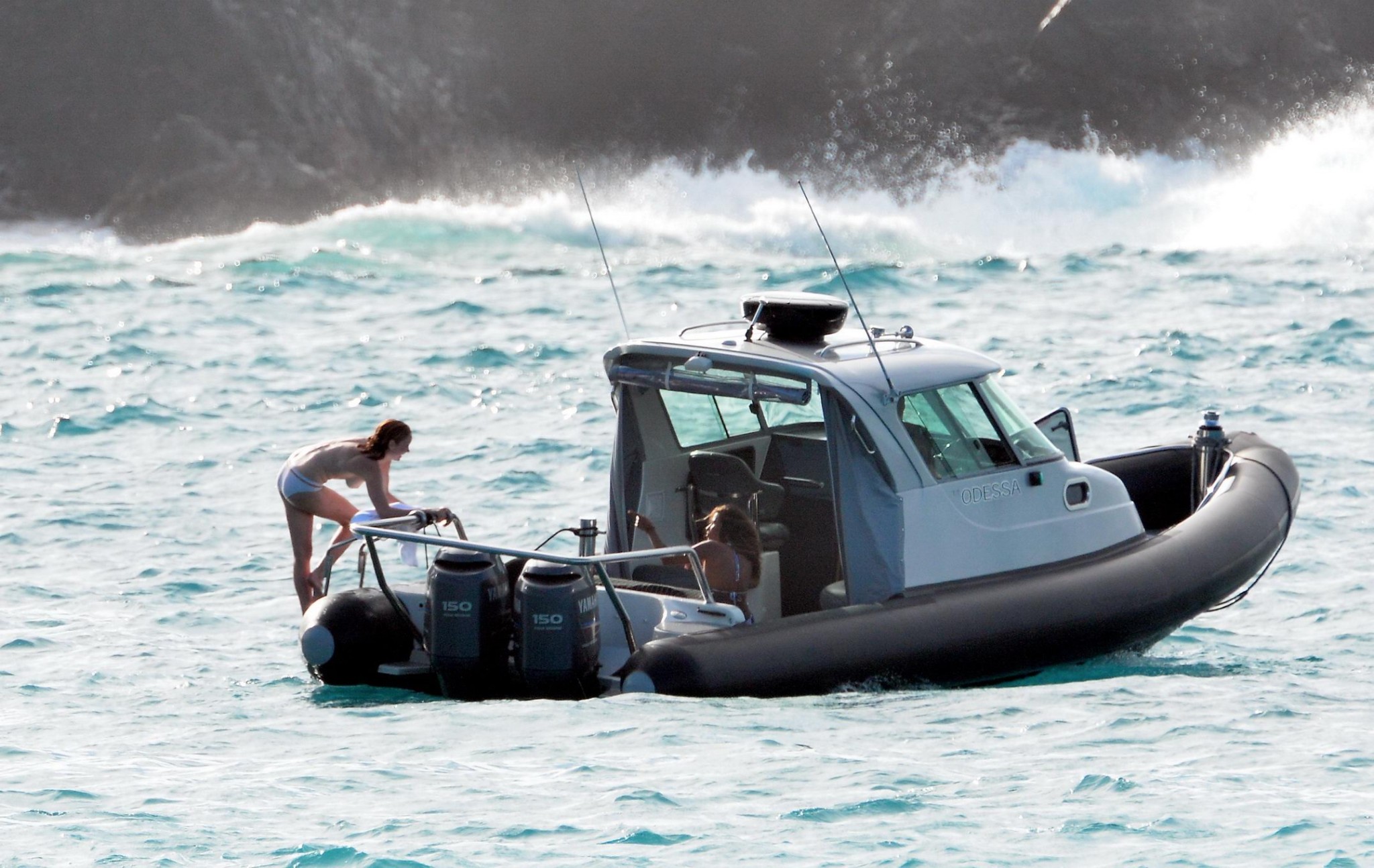 Busty Lily Cole diving topless from a yacht in St. Barts #75244554