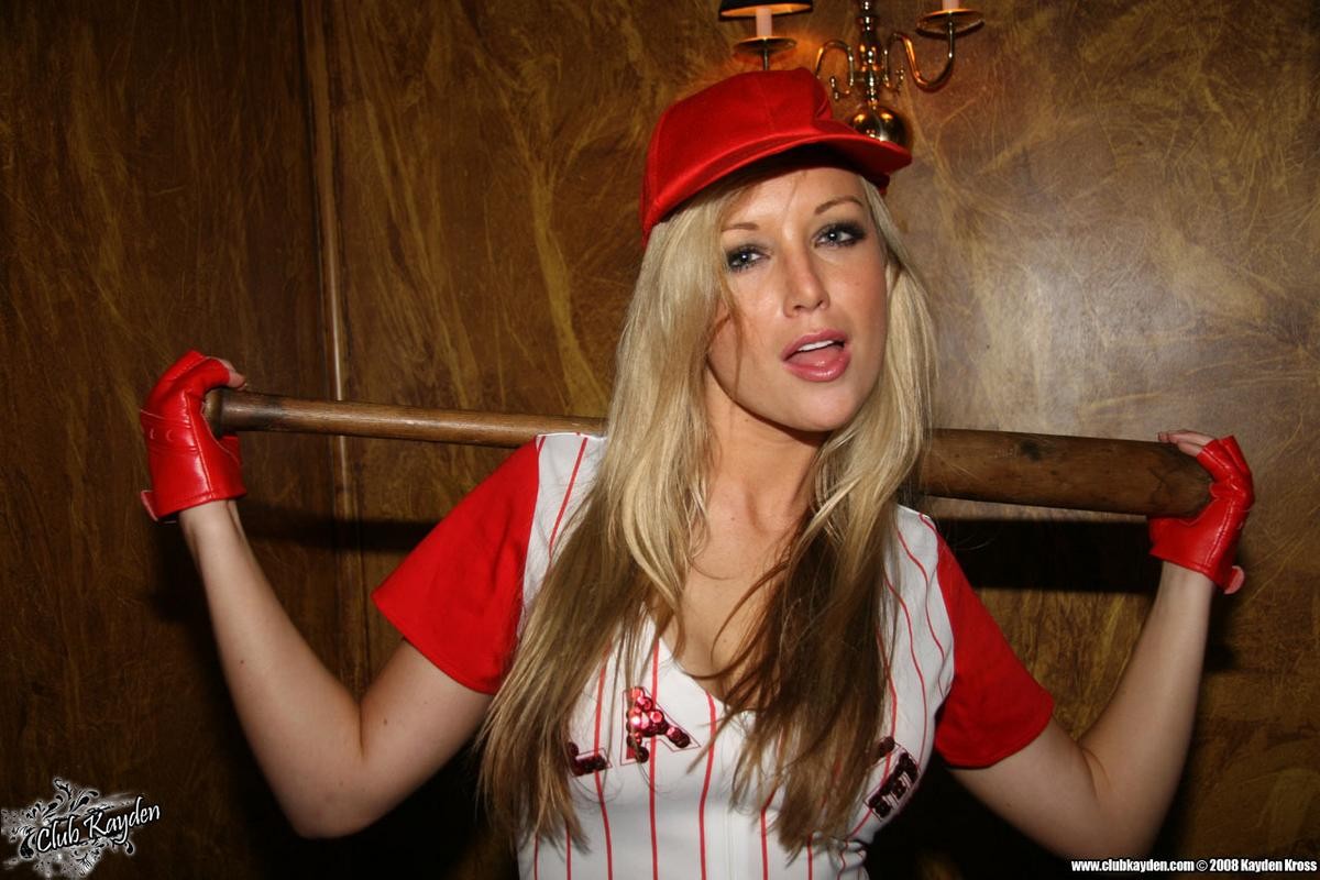 Kayden Kross ready to play baseball in her red stockings #79064995