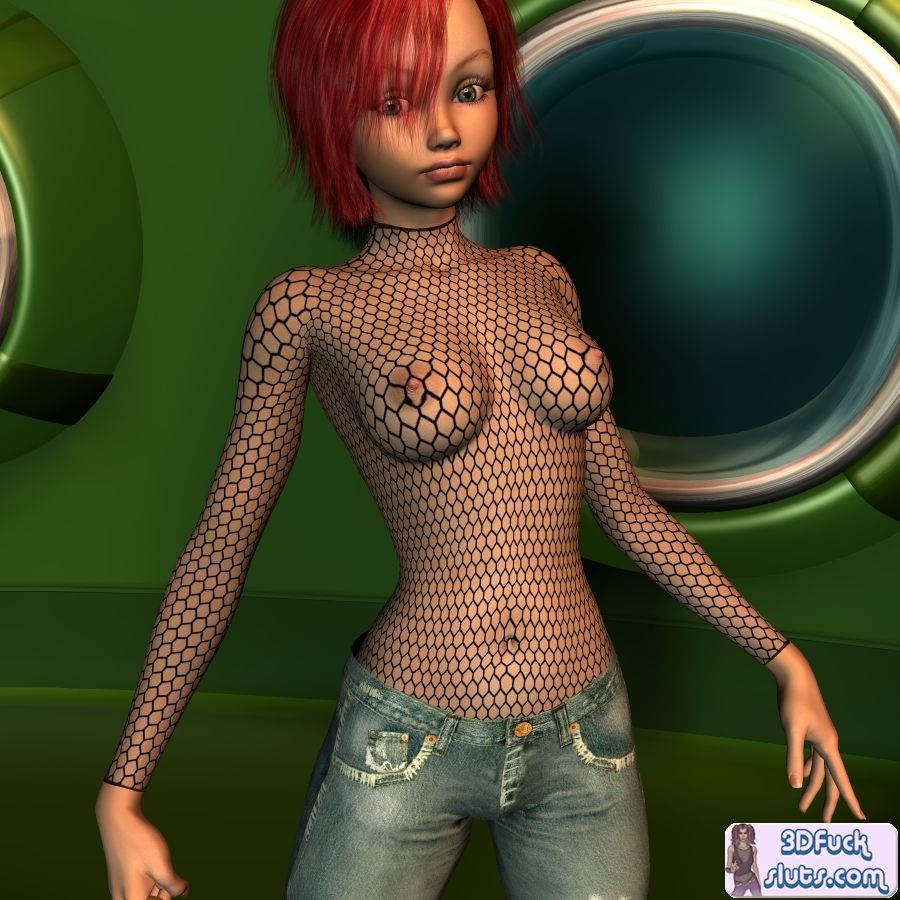 Redhead 3d toon chica en ver a través de la camisa
 #69688150
