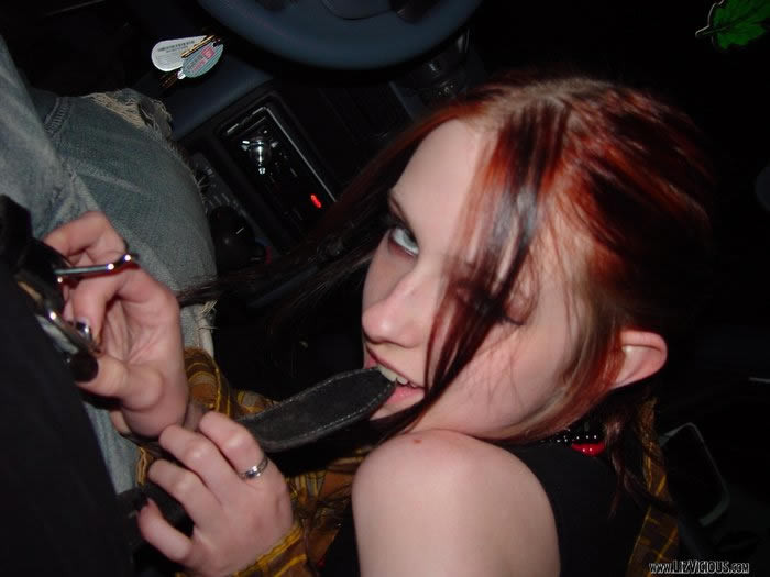 Goth chick gives her boyfriend a blowjob in the car #78981809