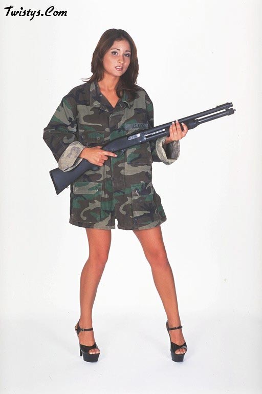 Hot Wanda Clooney army babe with gun defending #72821435