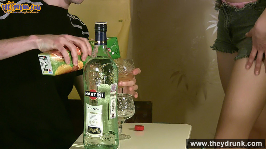 Drunk teen brunette Vanessa drinks vermouth and starting to feel #67213045