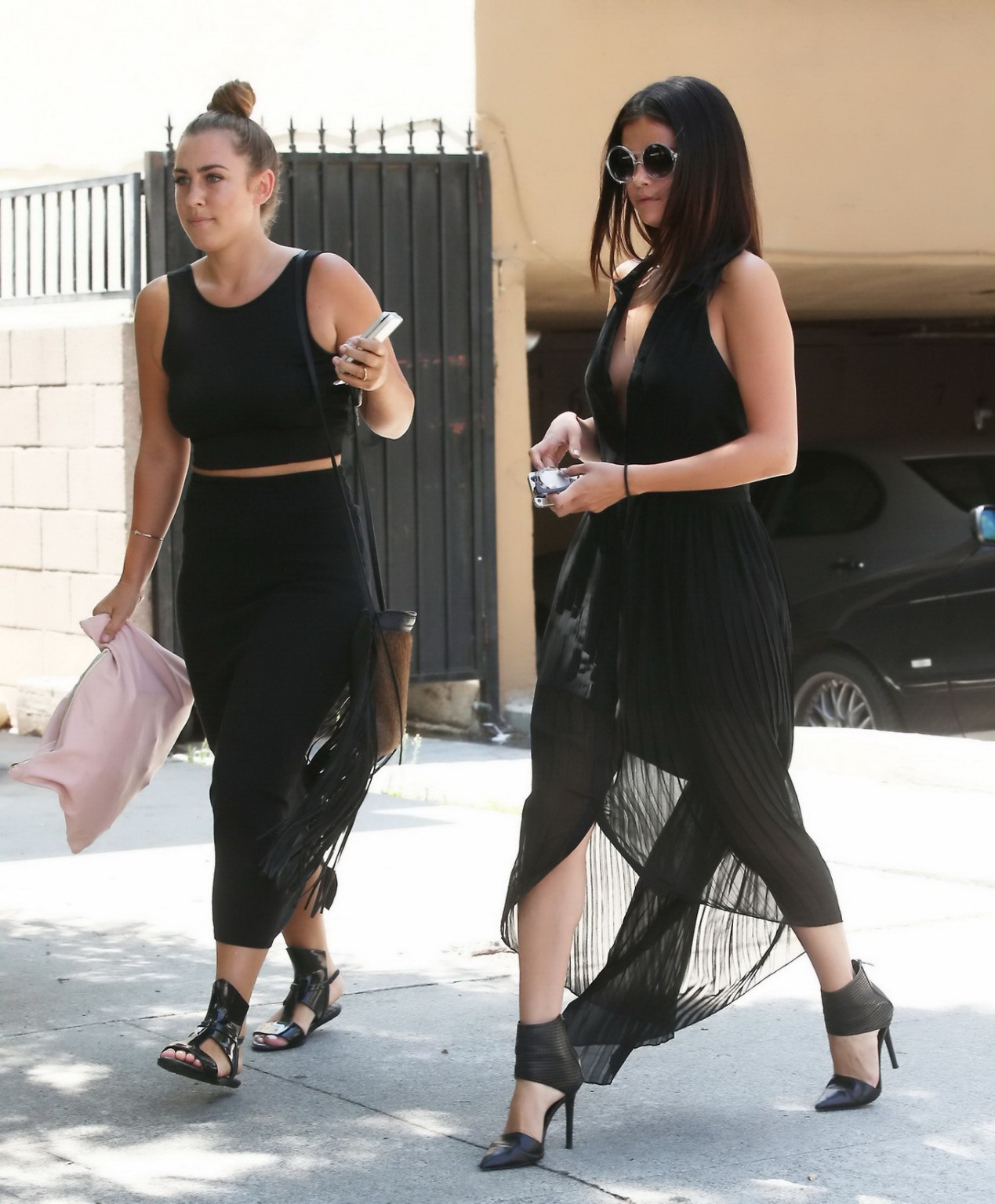 Selena Gomez shows pokies braless in wide open black transparent dress out in LA #75187818