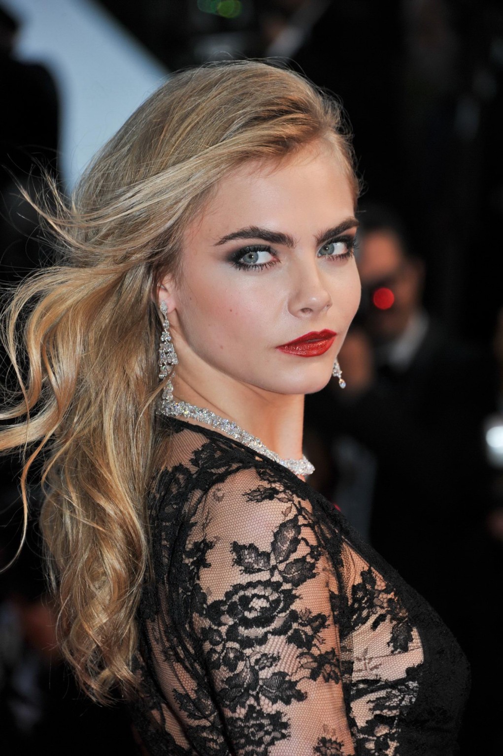 Cara Delevigne nip slip wearing a partially see through black dress at the 66th  #75231381