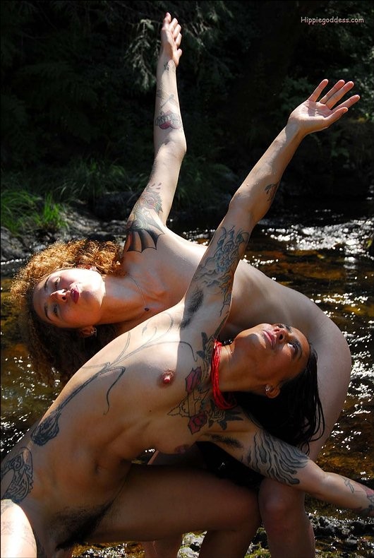 Athletic Hairy Tattooed Lesbian Amateurs Yoga Dancing Outdoors #77311791