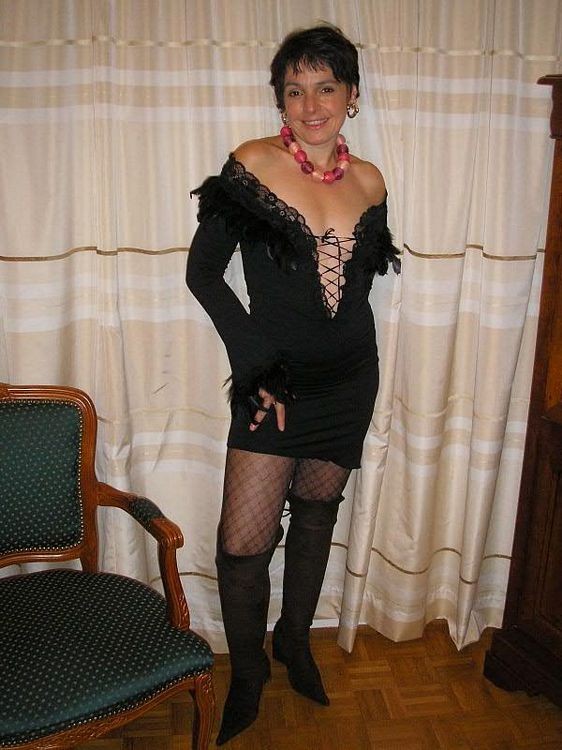 French housewife Nathalie in black lingerie and stockings #77641706