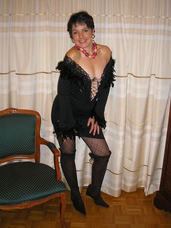 French housewife Nathalie in black lingerie and stockings #77641718