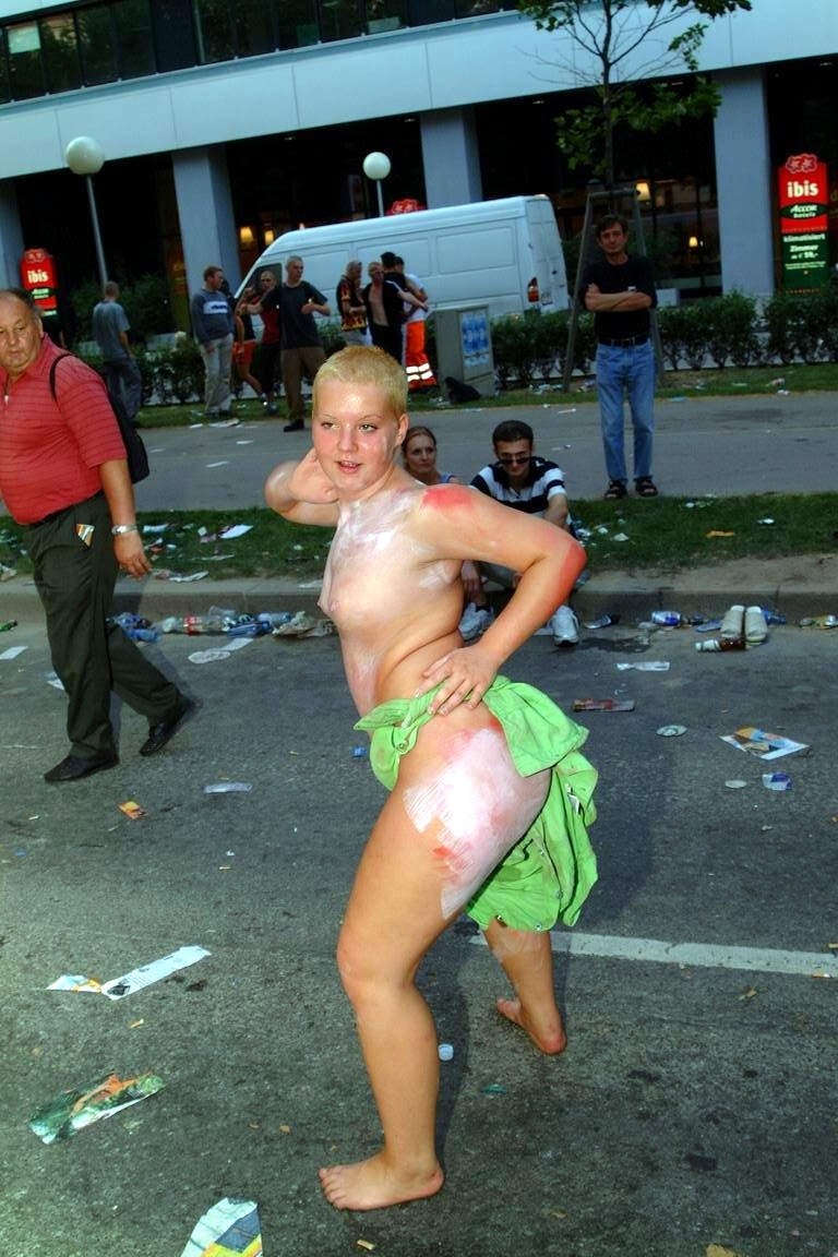 Trashy and sexy chicks in body paint parade themselves naked #76396628