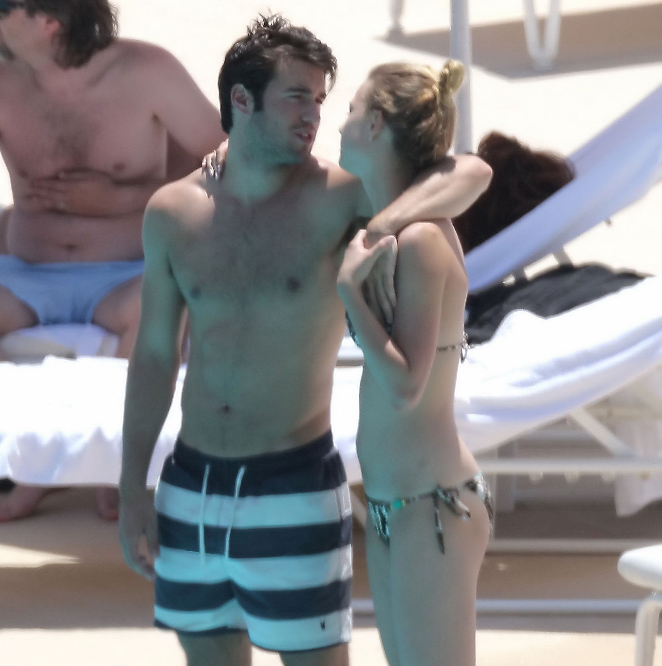 Emily VanCamp in snake print bikini petting with her boyfriend poolside in Monac #75259971