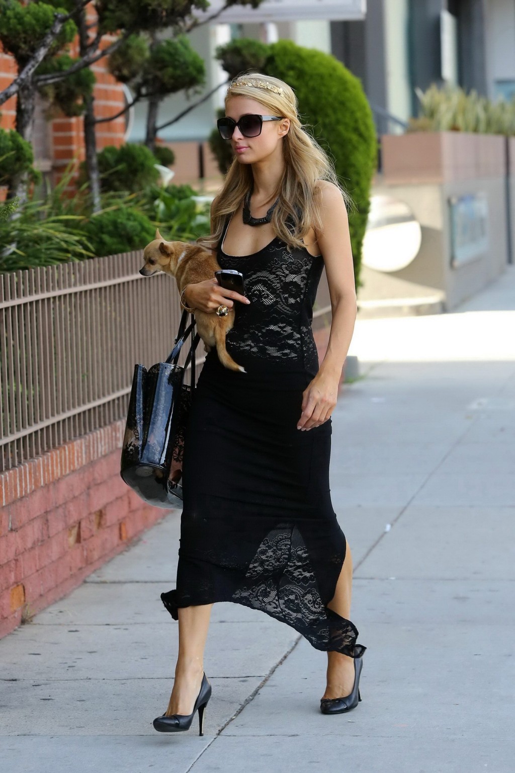 Paris Hilton shows huge cleavage wearing a low cut dress out in LA #75199230
