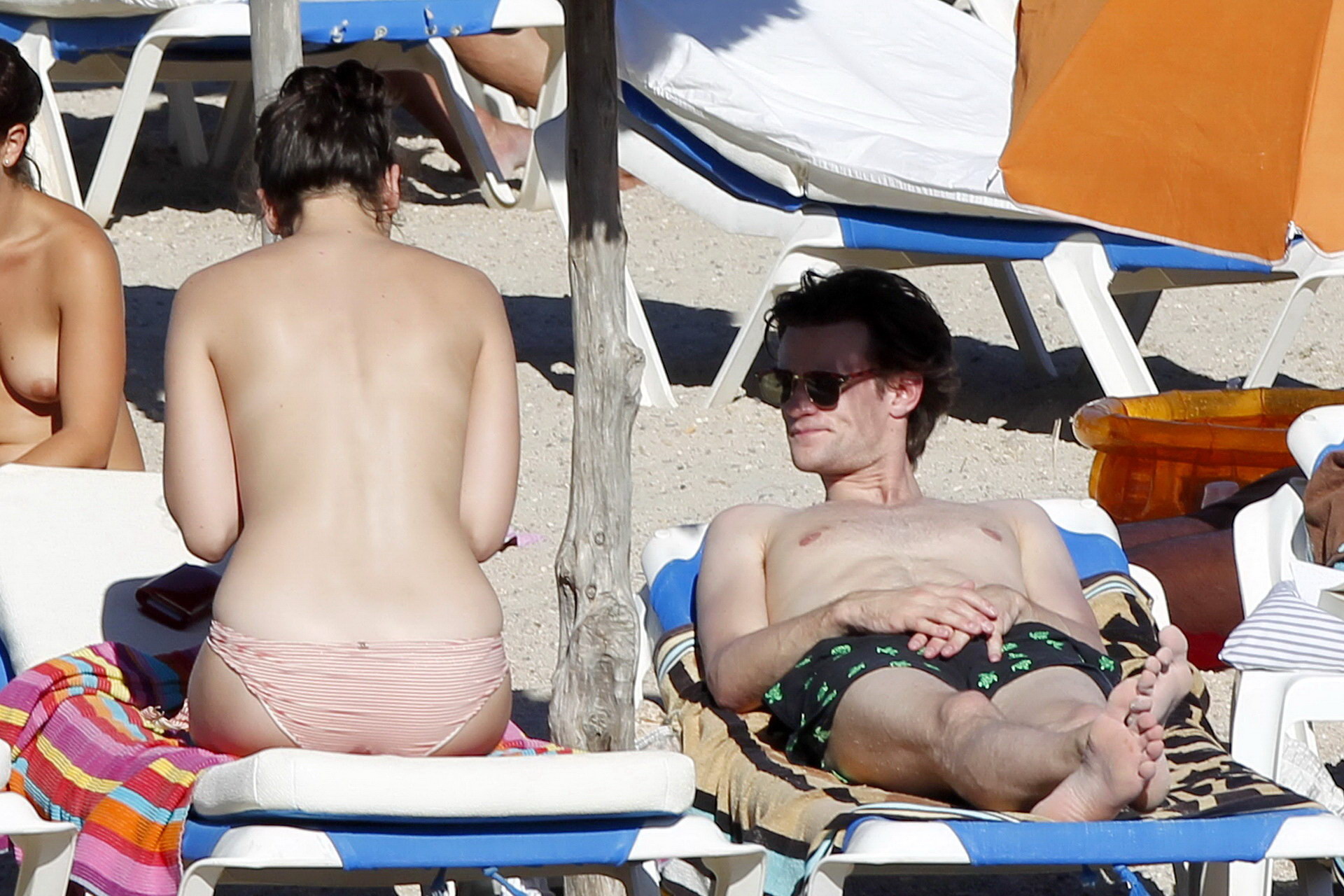 Daisy Lowe topless tanning her big boobs on the beach in Ibiza #75334912