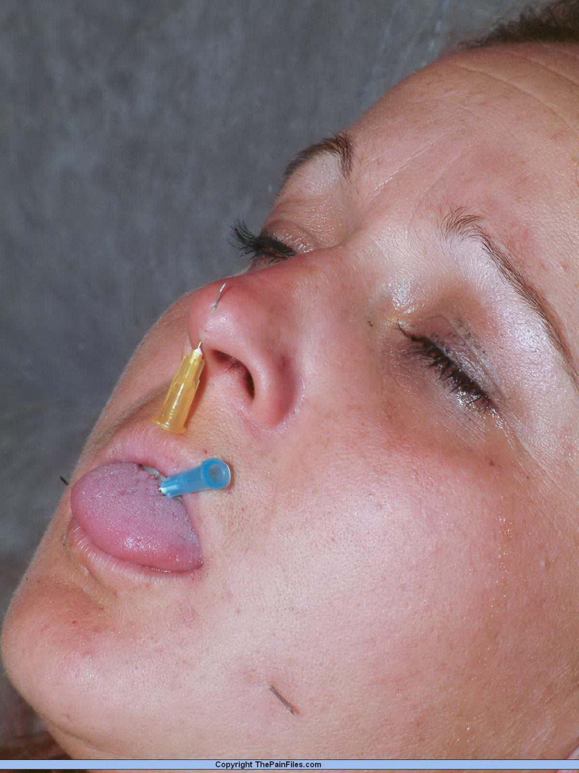 Facial needle pain and extreme bdsm piercing punishment of kinky slave Gina #72151363