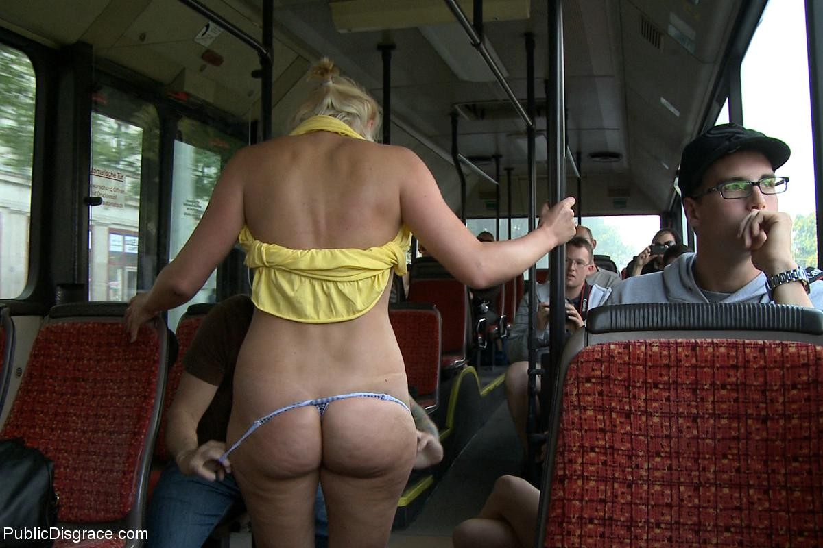 Babe gets stripped outdoor and tied up and fucked in public bus #71985491