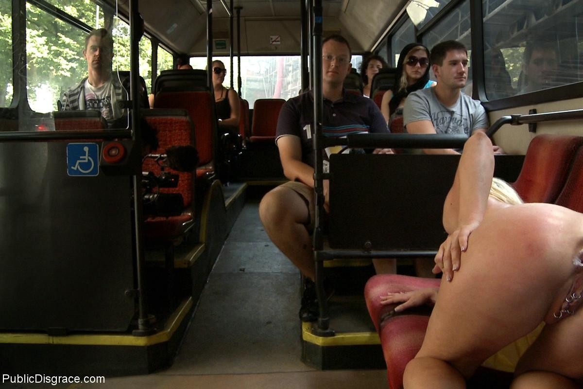 Babe gets stripped outdoor and tied up and fucked in public bus #71985610