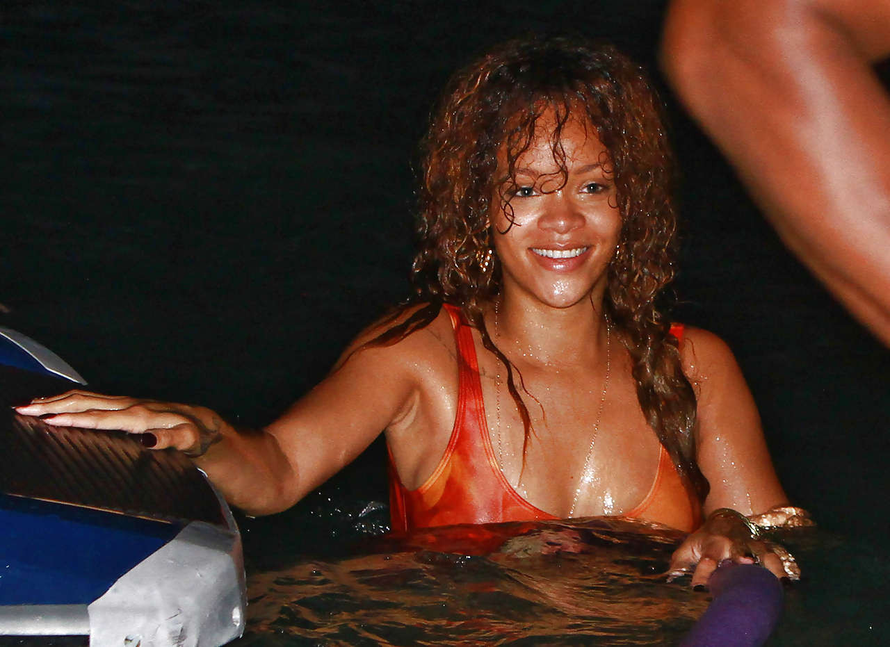 Rihanna all wet and sexy in swimsuit on beach caught by paparazzi #75292805