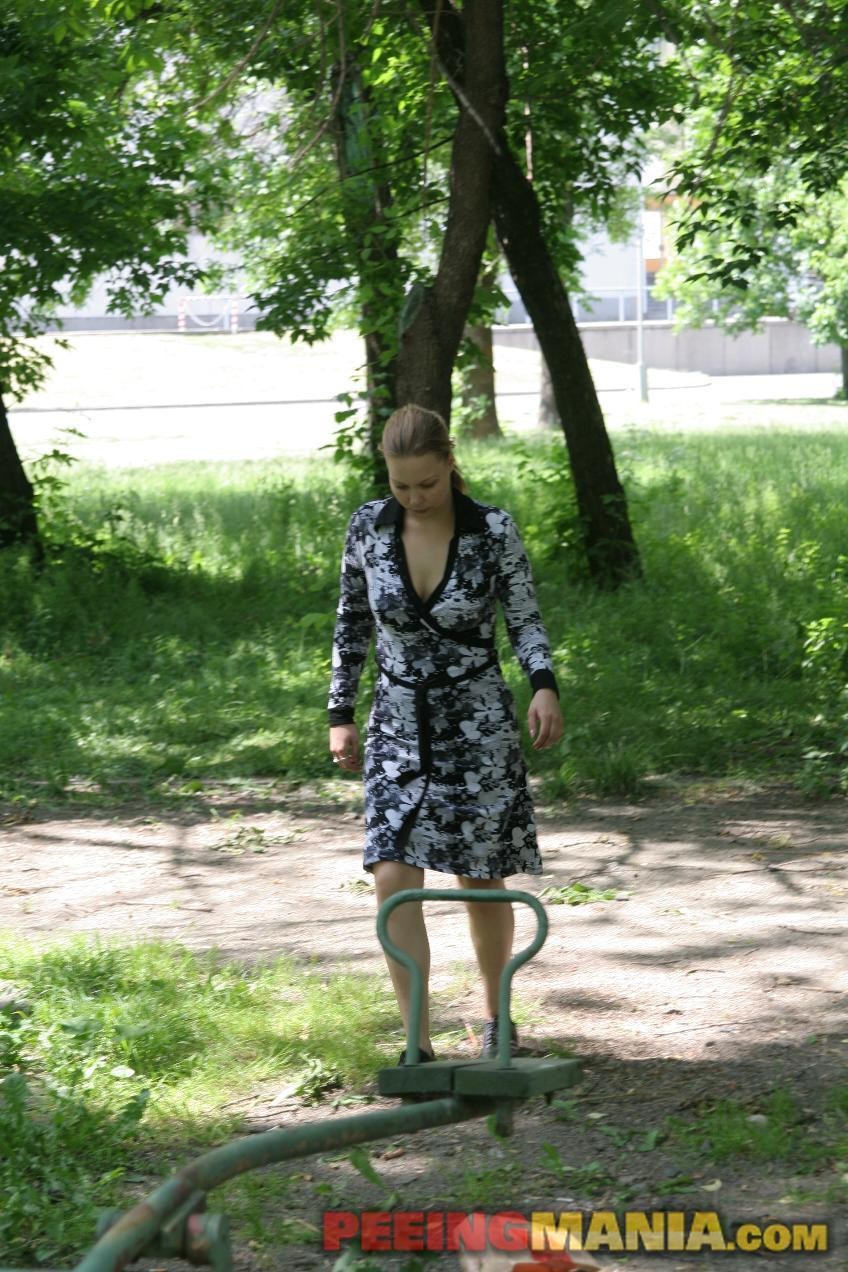 The white panties pissed in the park as she wanted to pee too strong #76518727