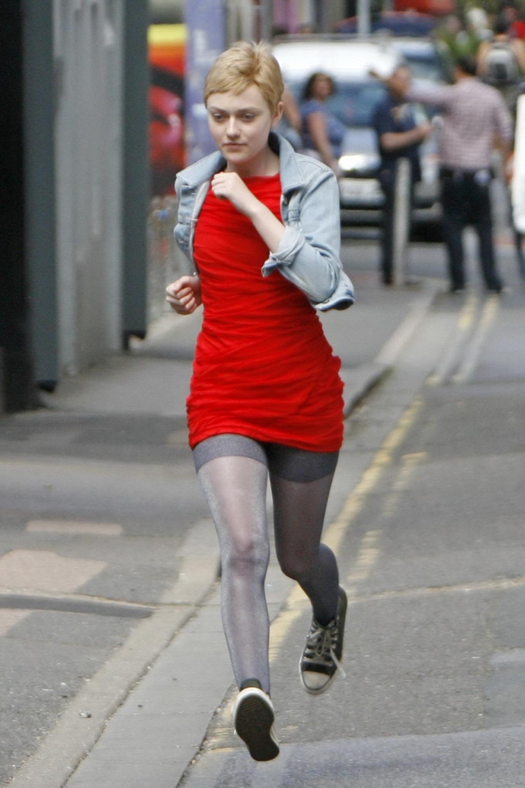 Dakota Fanning running in stockings on the 'Now Is Good' set #75294355