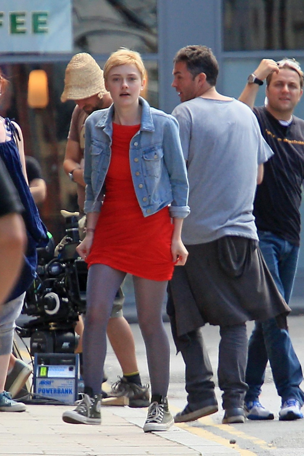 Dakota Fanning running in stockings on the 'Now Is Good' set #75294398