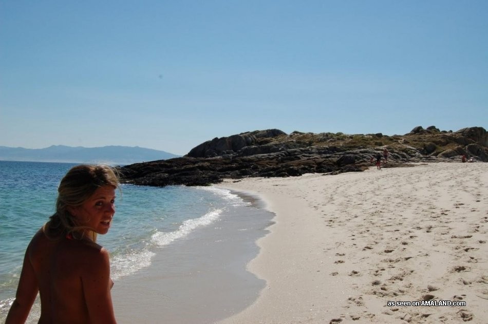 A few amateur lesbian teenager GFs vacationing topless on the beach #72250584