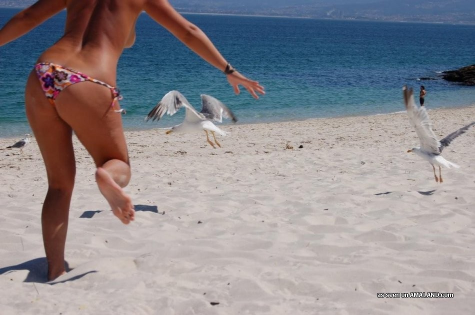 Three amateur lesbian teen GFs vacationing topless on the beach #72250697