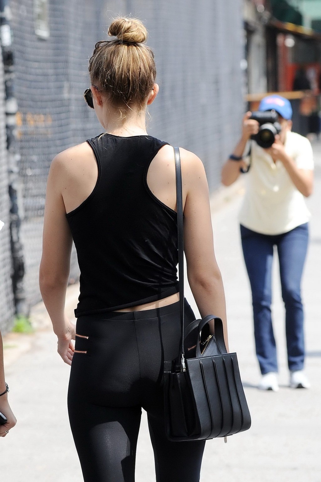 Gigi Hadid showing off her ass in black tights out in NYC #75162619