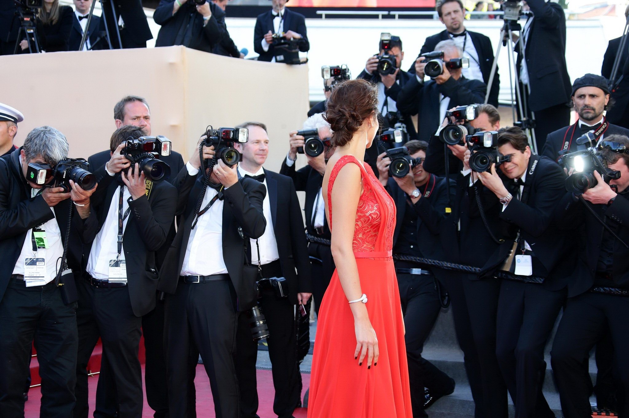 Ximena Navarrete shows side boob  cleavage wearing a partially see through red d #75230848