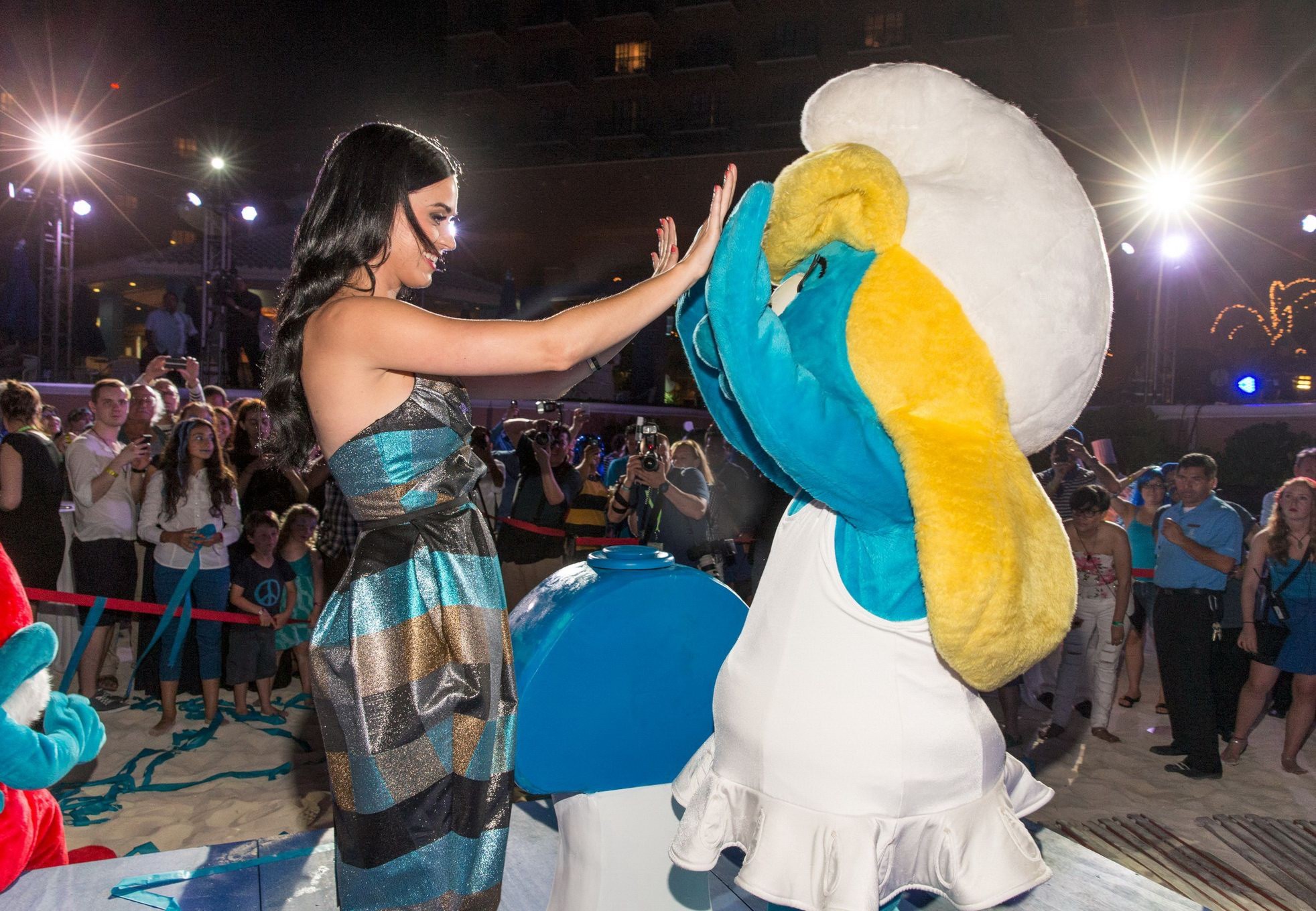 Katy Perry showing big cleavage in a hot strapless dress at The Smurfs 2 party a #75234400